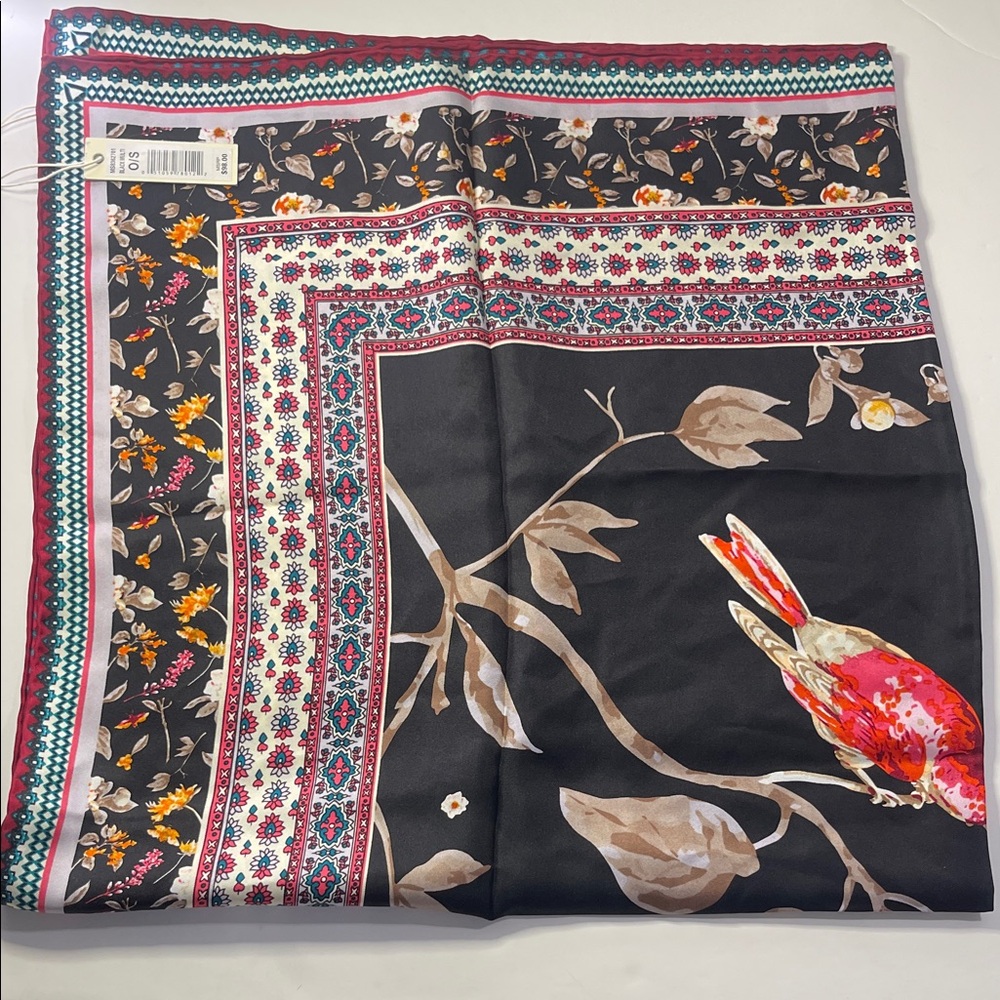 Max Studio Floral Bird Print 32” x 32” Square Scarf NWT